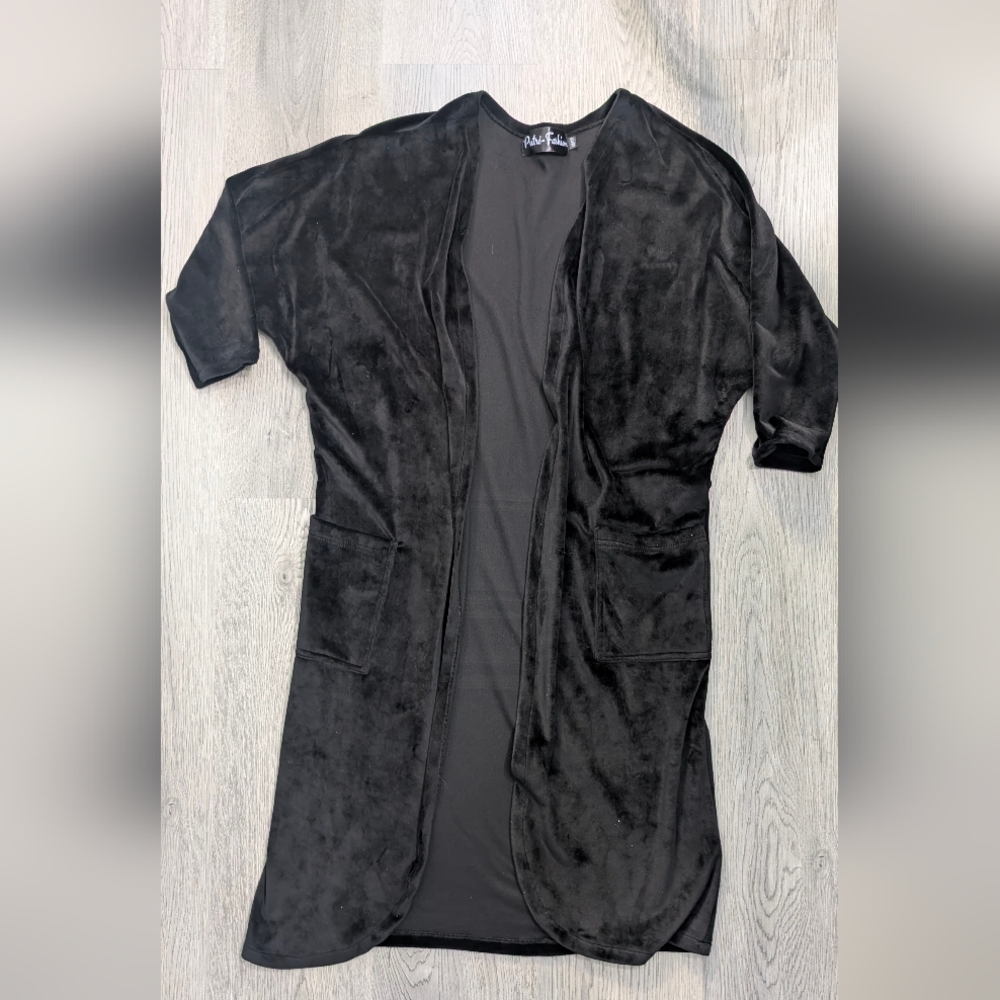 Putré-Fashion Black Velvet Long Duster Cardigan XS Goth
